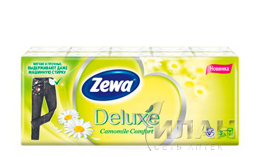 Платки бумажные носовые Зева Делюкс (Zewa Deluxe) одноразовые с ароматом ромашки